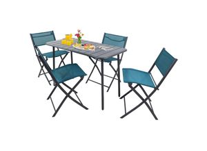 4051814441899 - 5-tlg Set Bistroset Esstisch Gartenset Balkonset Stuh klappbar Tisch Garten Camping Sumila 110x55 (Farbe Türkis)