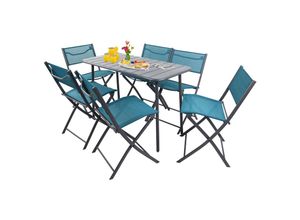 4051814441929 - 7-tlg Set Bistroset Esstisch Gartenset Balkonset Stuh klappbar Tisch Garten Camping Sumila (Farbe Türkis)