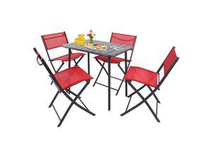 4051814442285 - 5-tlg Set Bistroset Esstisch Gartenset Balkonset Stuh klappbar Tisch Garten Camping Sumila 80x55 (Farbe Rot)