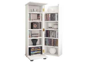 4051814444579 - Holz CD DVD Stand Regal platzsparender CD Schrank mit abschließbarer Holztür für 300 CDs oder 130 DVDs oder 72-Videos Maße H 93 x B 31 x T 31 cm 10 variable Einlegeböden – Engalo L