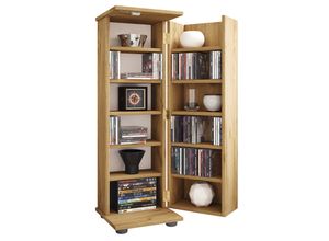 4051814444586 - Holz CD DVD Stand Regal platzsparender CD Schrank mit abschließbarer Holztür für 300 CDs oder 130 DVDs oder 72-Videos Maße H 93 x B 31 x T 31 cm 10 variable Einlegeböden – Engalo L