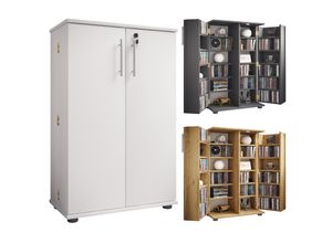 4051814444609 - Holz CD DVD Stand Regal Schrank platzsparender CD Schrank mit 2 abschließbaren Türen für 600 CDs oder 260 DVDs oder 144-Videos Maße H 93 x B 60 x T 31 cm 20 variable Einlegeböden – Engalo XL