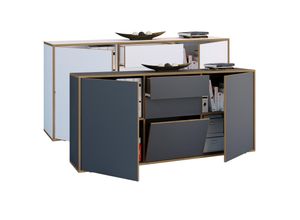 4051814444944 - Holz Kommode Sideboard mit Drehtüren Schubladen und einer Klappe Büromöbel Maße ca H 74 x B 160 x T 33cm - Salia