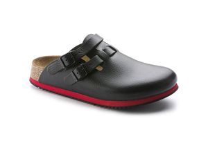 4052001429003 - Clog Kay Superlauf wb Naturleder schwarz rot schmal Größe 42 - Birkenstock