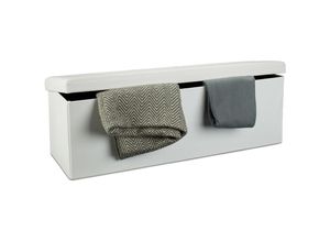 4052025046569 - Faltbare Sitzbank HxBxT 38 x 114 x 38 cm xl Kunstleder Sitztruhe Aufbewahrungsbox mit viel Stauraum weiß - Relaxdays