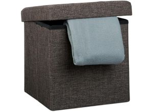 4052025046606 - Faltbarer Sitzhocker Sitzcube als Fußablage Sitzwürfel aus Leinen Deckel zum Abnehmen 38x38x38 cm braun - Relaxdays