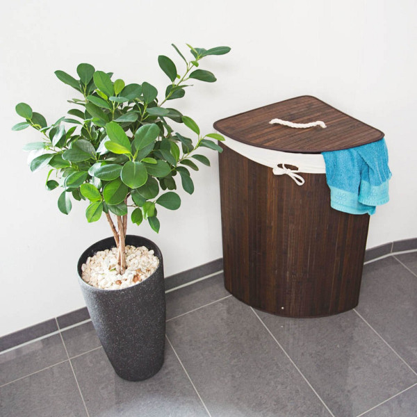 4052025046781 - Eckwäschekorb Bambus faltbare Wäschebox 60 l platzsparend Wäschesack Baumwolle 65 x 495 x 37 cm braun - Relaxdays