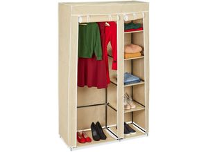 4052025047245 - Relaxdays - Stoffschrank mit Kleiderstange & 5 Fächern hbt 174 x 107 x 425 cm stabiler Faltschrank mit Bezug beige