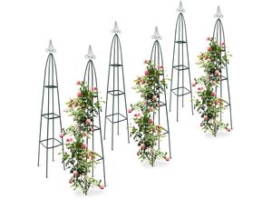 4052025126551 - Relaxdays - 6x Rankturm Garten Obelisk freistehende Rankhilfe für Kletterpflanzen Ranksäule Metall hbt 192 x 35 x 35 cm grün