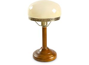 4052025166113 - Relaxdays - Tischlampe Rund Holzfuß Nostalgie Jugendstil Look beige   messing-optik 10016611