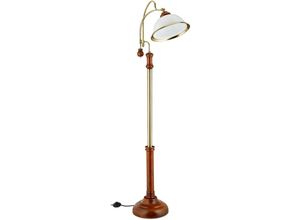 4052025189938 - Relaxdays - Stehlampe Bogenleuchte im Jugendstil Glasschirm Holz E27 Fassung HxBxT 166 x 40 x 36 cm braun gold