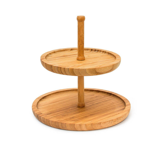 4052025191399 - Etagere Bambus h 25 cm d 25 cm 2-stöckige Obstetagere aus Holz mit 2 runden Schalen zur Ablage von Gebäck Kekse Party-Snacks Nüsse Süßigkeiten