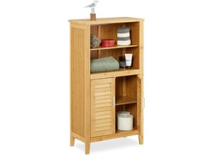 4052025192020 - Badezimmerschrank lamell Bambus hbt ca 92 x 50 x 25 cm Badschrank mit Türen in Lamellen-Optik natur - Relaxdays