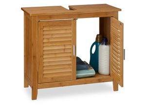 4052025192037 - Waschbeckenunterschrank lamell 2 Türen Waschbecken & Waschtisch Bambus & mdf hbt 60 x 67 x 30 cm natur - Relaxdays