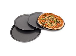 4052025192457 - Relaxdays rundes Pizzablech Backblech 4er Set Backset aus beschichtetem Carbonstahl Pizza & Flammkuchen 33cm Ø grau