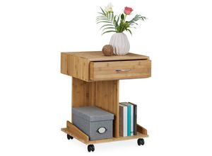 4052025202828 - Beistelltisch mit Rollen rolli Bambus Schublade 2 Ablagen für Bücher HxBxT ca 565 x 43 x 46 cm natur - Relaxdays