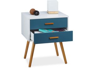 4052025203467 - Relaxdays - Beistellschrank Skandinavisches Design 2 Schubladen Retro hbt 58 x 41 x 48 cm matt lackiert türkis weiß