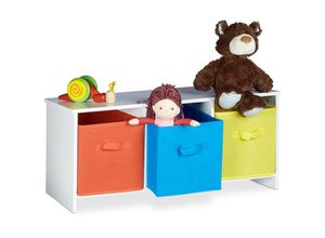 4052025203559 - Relaxdays Kindersitzbank mit Stauraum ALBUS bunte Stoffkörbe Spielzeugtruhe zum Sitzen Faltbare Stoffboxen Spielzeugaufbewahrung HxBxT ca 355