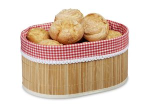 4052025205737 - Relaxdays Brotkörbchen Bambus Stoffeinsatz HxBxT 165 x 335 x 235 cm Brotkorb Brötchenkorb Korb natur