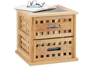 4052025206499 - Relaxdays - Beistelltisch Walnuss quadratischer Nachtschrank aus Naturholz mit 2 Schubladen hbt 34 x 34 x 34 cm natur