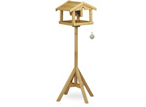 4052025207298 - Relaxdays - Vogelhaus mit Ständer Aus Holz Unbehandelt Stehend Vogelfutterhaus Bausatz hbt 117 x 50 x 50 cm braun