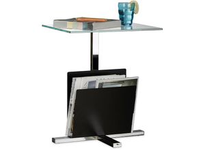 4052025207823 - Beistelltisch mit Zeitungsständer Metall Glas Couchtisch Zeitungsablage HxBxT 53 x 46 x 36 cm schwarz - Relaxdays