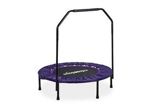 4052025208028 - Trampolin faltbar mit Haltestange Indoor h x b x t 113 x 102 x 102 cm Maximalbelastung 120 kg schwarz-lila - Relaxdays