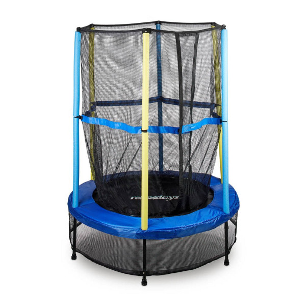 4052025208042 - Relaxdays - Trampolin Kinder Sicherheitsnetz Bungeefederung Outdoor HxBxT 172 x 143 x 143 cm blau-schwarz-gelb