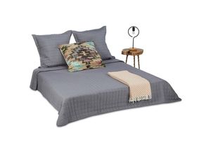 4052025208813 - Tagesdecke Set Bettüberwurf gesteppt 220 x 240 cm und 2 Kissenbezüge 80 x 80 cm Kuscheldecke waschbar grau - Relaxdays