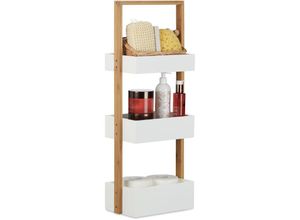 4052025209896 - Badregal Bambus Badezimmerregal mit 3 Körben Korbregal fürs Bad mdf HxBxT 76 x 30 x 185 cm weiß natur - Relaxdays