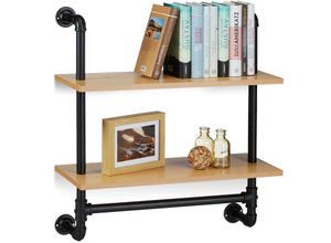 4052025212766 - Wandregal Industrie 2 Ablagen Wandmontage Bücherregal Holz Vintage Retro-Look hbt 685x60x24 cm natur - Relaxdays