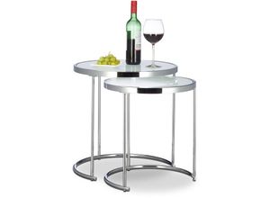 4052025212827 - Satztische rund Chromgestell 2er Set modernes Design - Milchglas Couchtisch Metall Beistelltische silber - Relaxdays