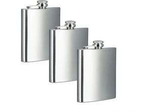 4052025213954 - Relaxdays - 3 x Flachmann im Set 200 ml Edelstahl 7 oz Taschenflachmann mit Schraubverschluss silber