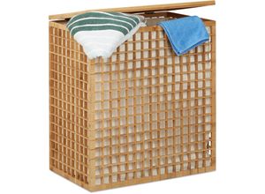 4052025214715 - Wäschesammler 2 Fächer eckige Wäschetruhe mit Wäschesack Wäschesortierer mit 96 l hbt 62x56x35 cm natur - Relaxdays