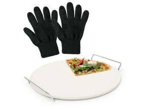 4052025216252 - Relaxdays - 3 teiliges Pizza-Set Pizzastein aus Cordierit für Backofen und Grill 2 Grillhandschuhe aus Aramid schwarz 4052025216252 - Relaxdays - 3 teiliges Pizza-Set Pizzastein aus Cordierit für Backofen und Grill 2 Grillhandschuhe aus Aramid schwarz