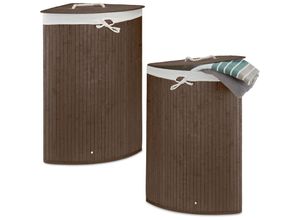 4052025216573 - Relaxdays - 2 x Eckwäschekorb Bambus faltbare Wäschebox 60 Liter platzsparend Wäschesack Baumwolle 65 x 495 x 37 cm braun