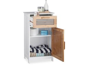 4052025218485 - Badschrank schmal Schublade natürliche Optik höhenverstellbarer Einlegeboden mdf hbt 70x40x285cm weiß - Relaxdays