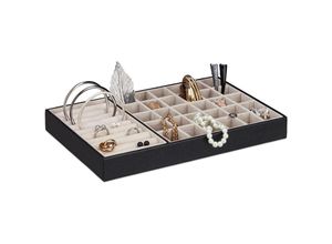 4052025219376 - Relaxdays Schmucktablett für Damen Schmuckkasten inklusive Ringbox Schmucklade flach 30 Fächer Samt schwarz