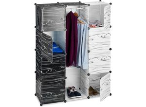 4052025219666 - Relaxdays - Kleiderschrank schwarz weiß Garderobe modern Regalsystem 9 Fächer Raumteiler Kunststoff 145 x 110 x 37 cm