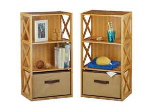 4052025220242 - Relaxdays - 2x Regal Bambus mit Korb 3 Ablagen Holz Standregal Badregal Faltbox HxBxT 80 x 42 x 29 cm natur braun