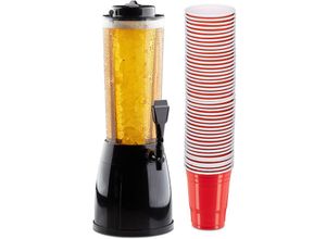 4052025221324 - Relaxdays - 51 teiliges Bierset  Biersäule 25 Liter mit Zapfhahn 50er Pack Getränkebecher rot Party Cups für Beer Pong