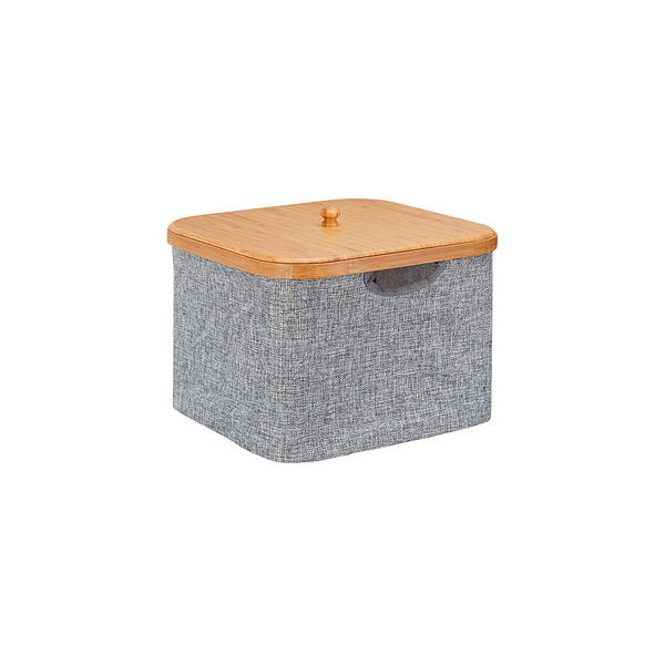 4052025221454 - Aufbewahrungskorb Stoff Aufbewahrungsbox mit Deckel Regalkorb grau Stoffbox HxBxT 25 x 33 x 33 cm grey - Relaxdays