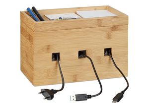 4052025221843 - Relaxdays Kabelbox Bambus Multi Ladestation Holz Kabelmanagement Schreibtisch H x B x T 165 x 255 x 14 cm natur