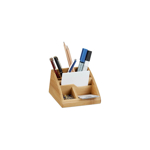 4052025221874 - Relaxdays - Schreibtisch Organizer Bambus Stiftehalter Holz Stiftebox Schreibtisch Büro HxBxT 9 x 13 x 16 cm natur