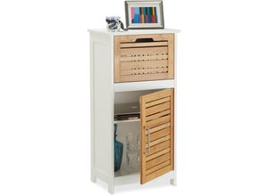 4052025222161 - Beistellschrank aus Bambus halbhoher Badschrank m Schublade hbt 83 x 40 x 30 cm Flur u Wohnzimmer weiß - Relaxdays