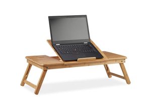 4052025222185 - Relaxdays - Laptoptisch Bambus xl ideale Belüftung höhenverstellbar 5 Neigungswinkel Lapdesk mit Schubfach natur