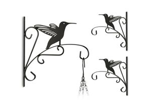 4052025222529 - Relaxdays - 3x Blumenhaken mit Vogel-Motiv Blumenampelhalter für Wand Wandhaken Metall Garten-Deko hbt 30 x 275 x 2cm schwarz