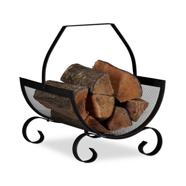 4052025223007 - Kaminholzkorb schwarz Brennholzkorb groß Holzwiege Kamin Feuerholzkorb Metall HxBxT 40 x 33 x 38 cm black - Relaxdays