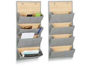 4052025224301 - Relaxdays - 2x Wandorganizer im Set Hängeaufbewahrung Türgarderobe Zeitungshalter Türorganizer Aufbewahrungskörbchen grau