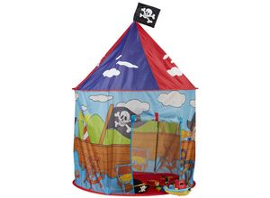 4052025224585 - Piraten Spielzelt für Jungen Kinderzelt mit Piratenflagge ab 3 Jahren Spielhaus h xD 130 x 100 cm rot-blau - Relaxdays